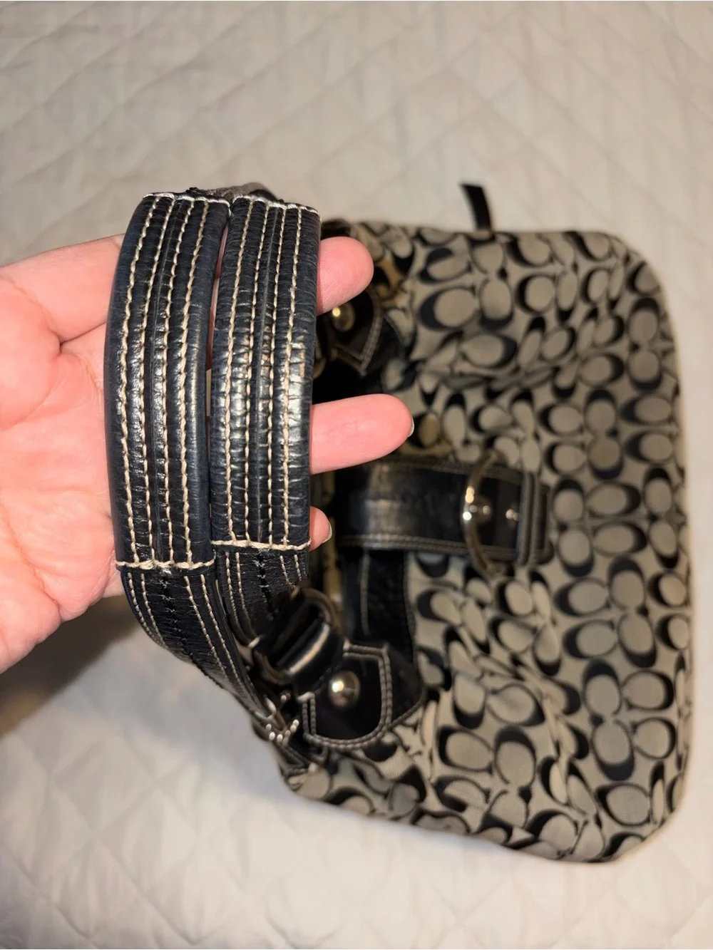 Coach Signature Hobo Bag in Khaki and Black